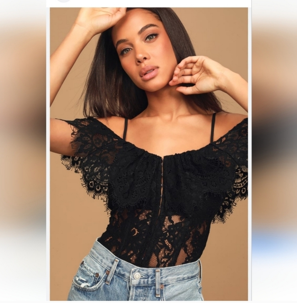 Forever 21 Black Lace Off-Shoulder Bodysuit